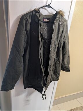 Olive Green Hooded Parka Jacket - Women